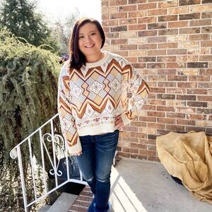 Able Diamond Pattern Sweater - Cream and Brown